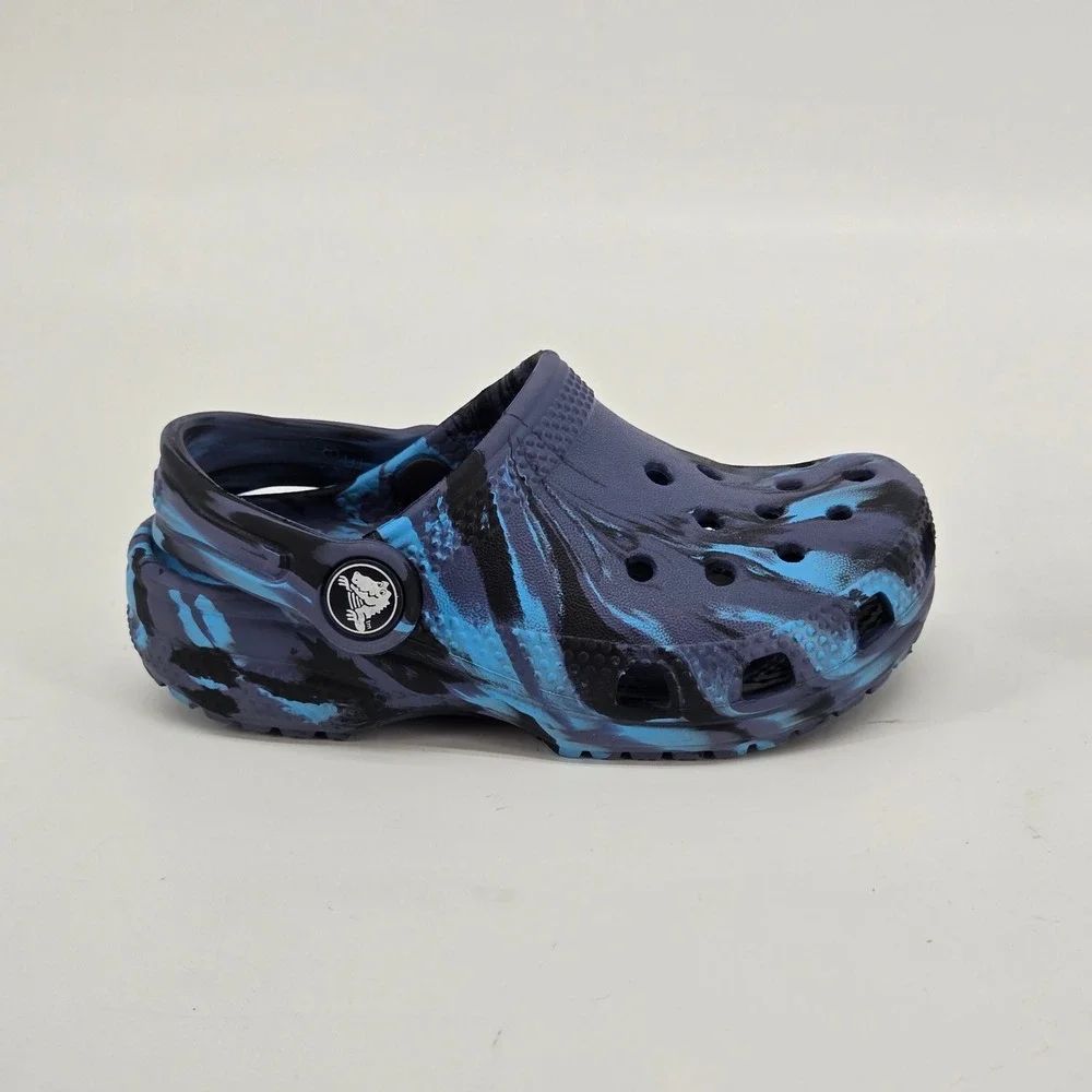 Crocs Classic Marled Clog Toddler Barefoot Shoes Blue Black Swirl Size C8 NWOT